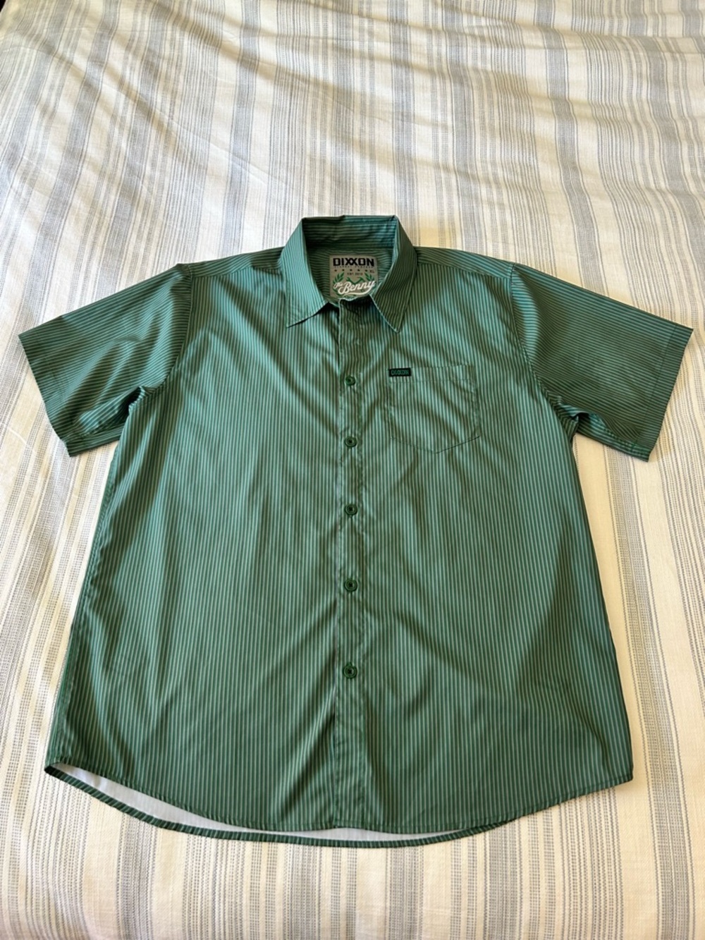 DIXXON Green Striped Short-Sleeve Button-Up Shirt